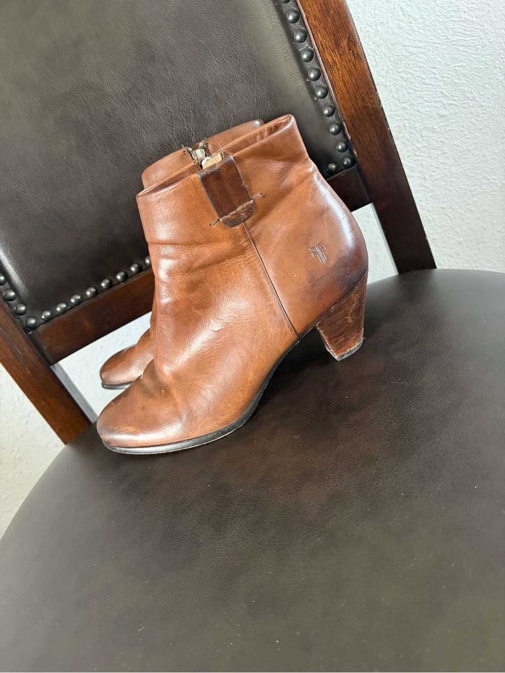 Frye Chestnut Brown Leather Ankle Booties